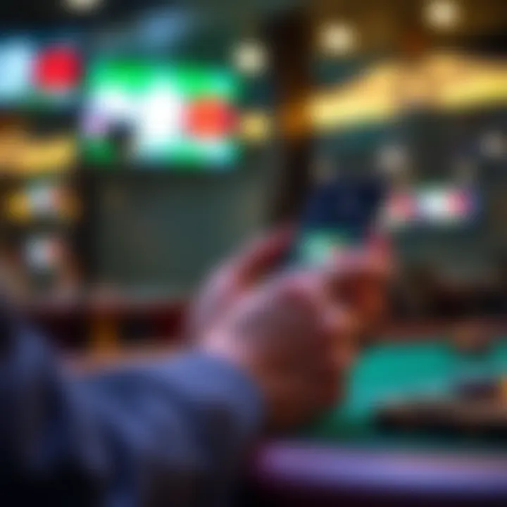 Engaging with a Sports Betting App An individual using a mobile device to access a sports betting app.