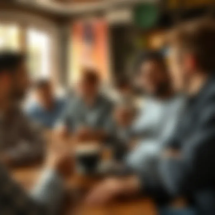 A group of diverse friends discussing lottery strategies over coffee