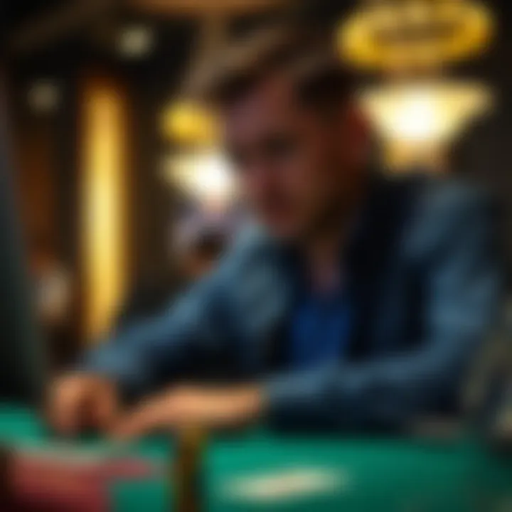 Strategic Thinking in Online Poker A thoughtful individual strategizing during an online poker session.