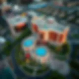 Aerial view of Resort World Casino Queens showcasing its vibrant exterior and surrounding area