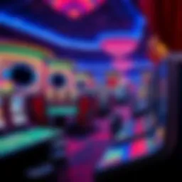 A vibrant view of the casino floor showcasing various gaming tables and slot machines