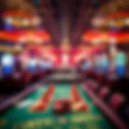 Dynamic casino environment with vibrant lights and tables
