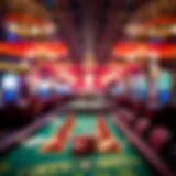 Vibrant Atmosphere of a Casino Dynamic casino environment with vibrant lights and tables