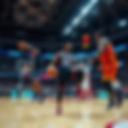 Basketball court during a game