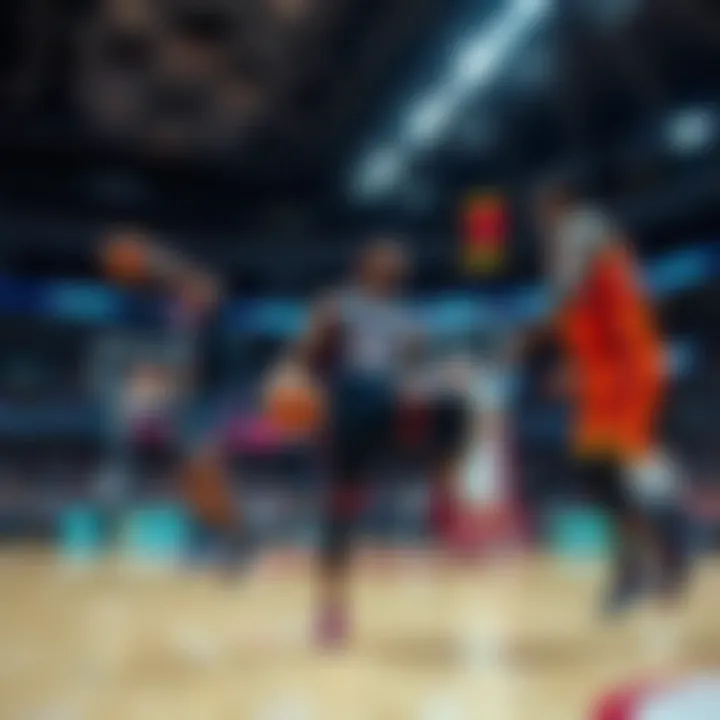 Basketball court during a game