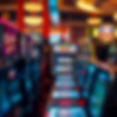 Diverse Slot Machine Selection An illustration depicting a diverse selection of slot machine types in a casino environment