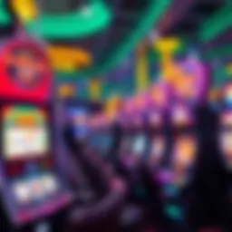 An array of vibrant slot machines in a Las Vegas casino
