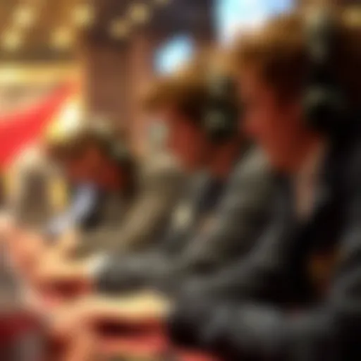 Dynamic tournament scene with players focused on their strategies