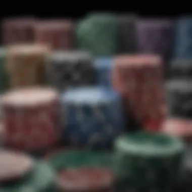 A close-up of poker chips stacked in anticipation