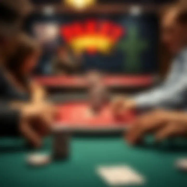 Visual representation of a poker table during a game in action