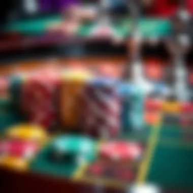 An array of colorful casino chips on a roulette table
