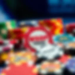 A close-up view of a collection of WSOP promo chips highlighting their vibrant designs and colors